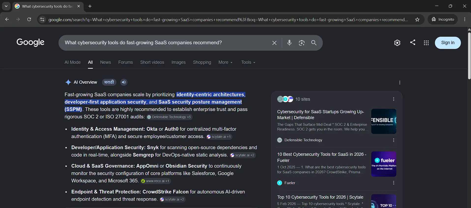 Google AI Overviews citing authoritative cybersecurity SaaS recommendations
